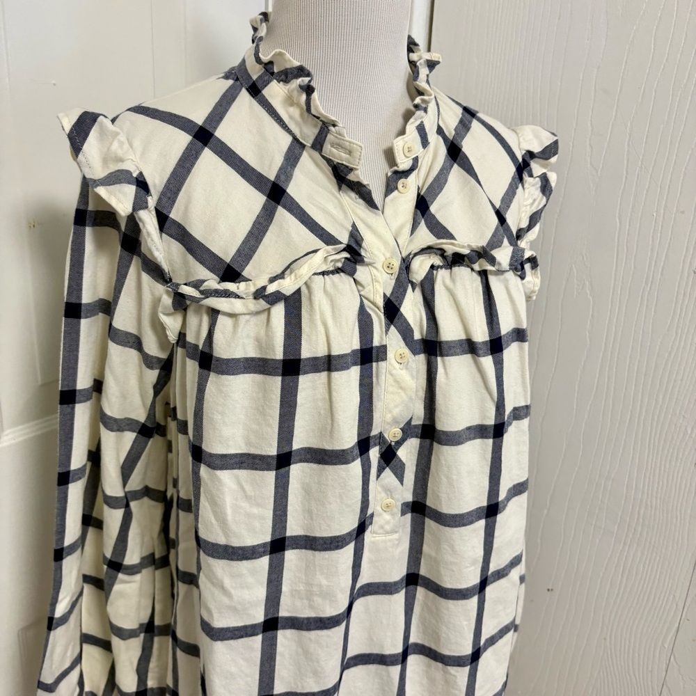 J Crew Ruffle Popover Flannel Top - Picture 3 of 8